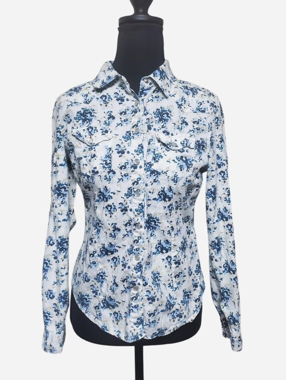 Vtg Y2k Wet Seal Button Down Top Womens Small White Blue Floral Office Siren